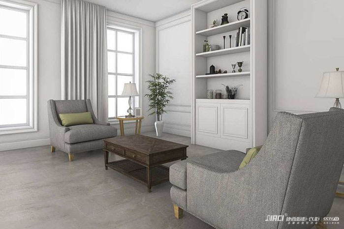 客厅地砖为深灰色。墙面和家具怎样搭配？